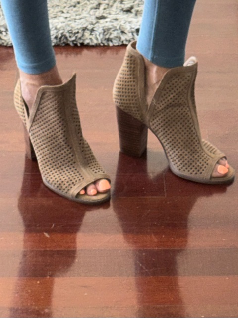 Lucky Brand Tan Perforated Slip-On Open-Toe Booties